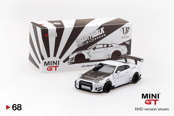 Mini GT LB Works Nissan GT-R R35 Type 2, Rear Wing Ver.3, White RHD - MGT00068