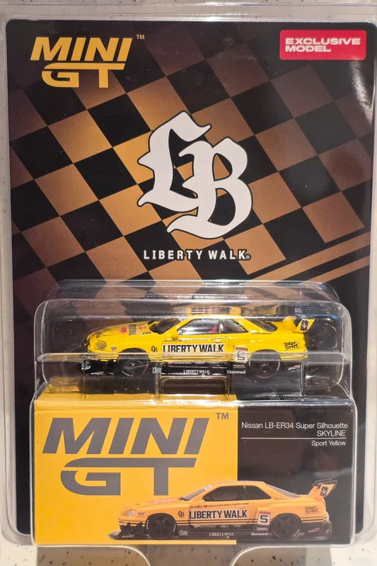 Mini GT Nissan LB-ER34 Super Silhouette SKYLINE Sport Yellow Exclusive Model
