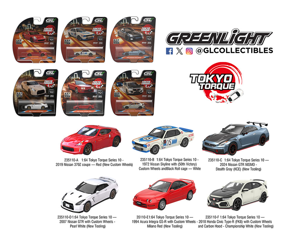 (Preorder) Greenlight 1:64 Tokyo Torque Series 10 – Assortment of 6 – Limited edition