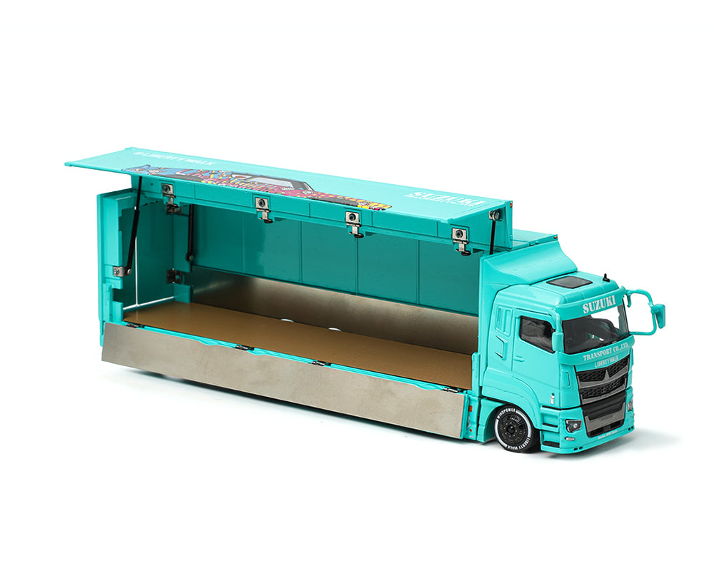 (Preorder) GCD 1:64 Liberty Walk LB-Trucks Mitsubishi Fuso Super Great Transporter LBWK – Blue