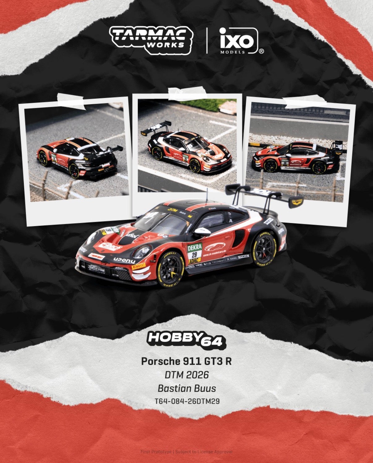 (Preorder) Tarmac Works 1:64 Hobby64 Porsche 911 GT3 R DTM 2026 Bastian Buus