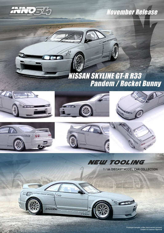 (Preorder) INNO64 1:64 Nissan Skyline GT-R (R33) "Pandem/Rocket Bunny" Cement Grey Matte