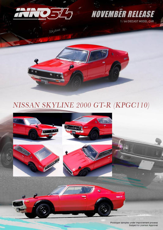 (Preorder) INNO64 1:64 Nissan Skyline 2000 GT-R (KPGC-110) Red