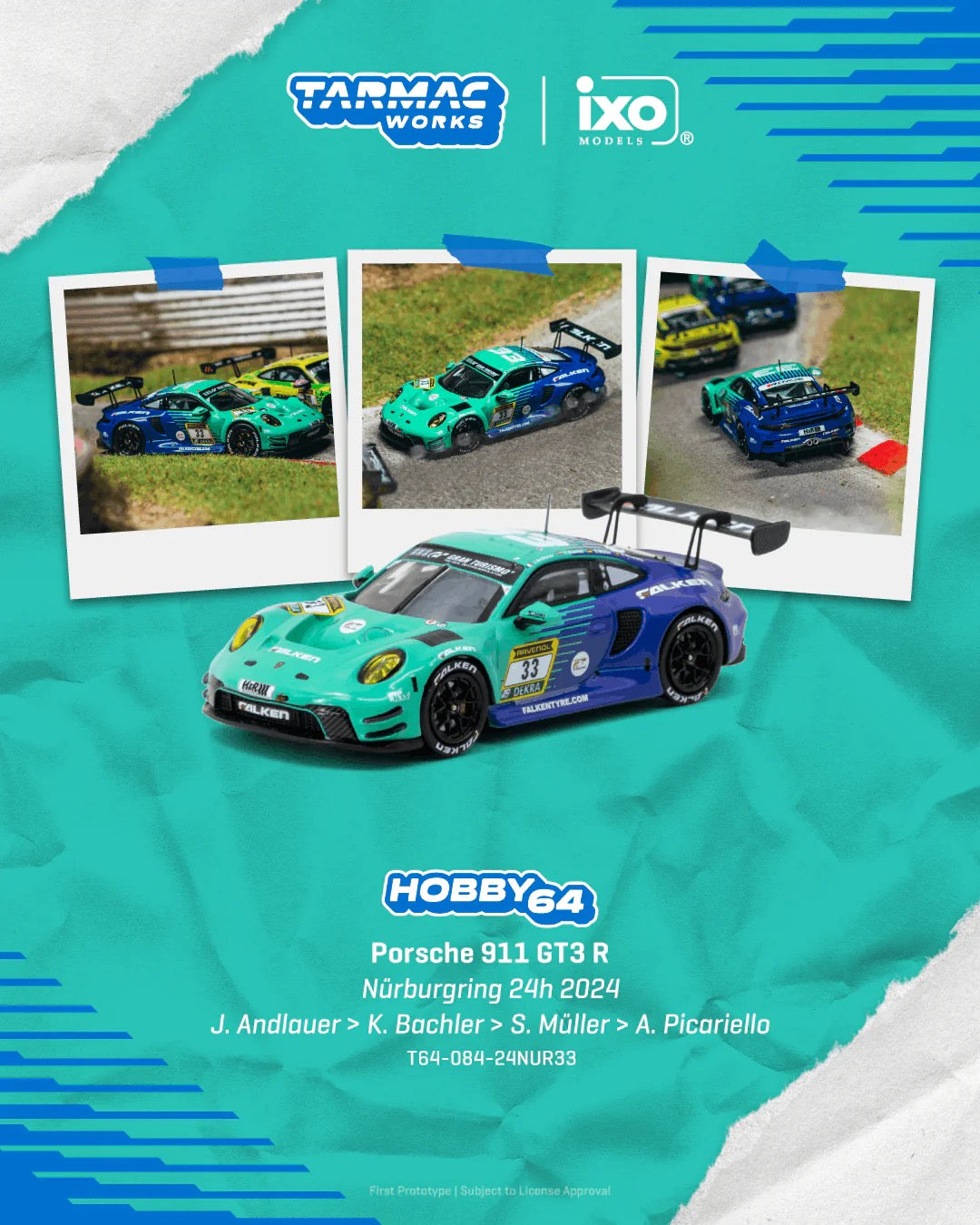 (Preorder) Tarmac Works 1:64 Porsche 911 GT3 R Nürburgring 24h 2024