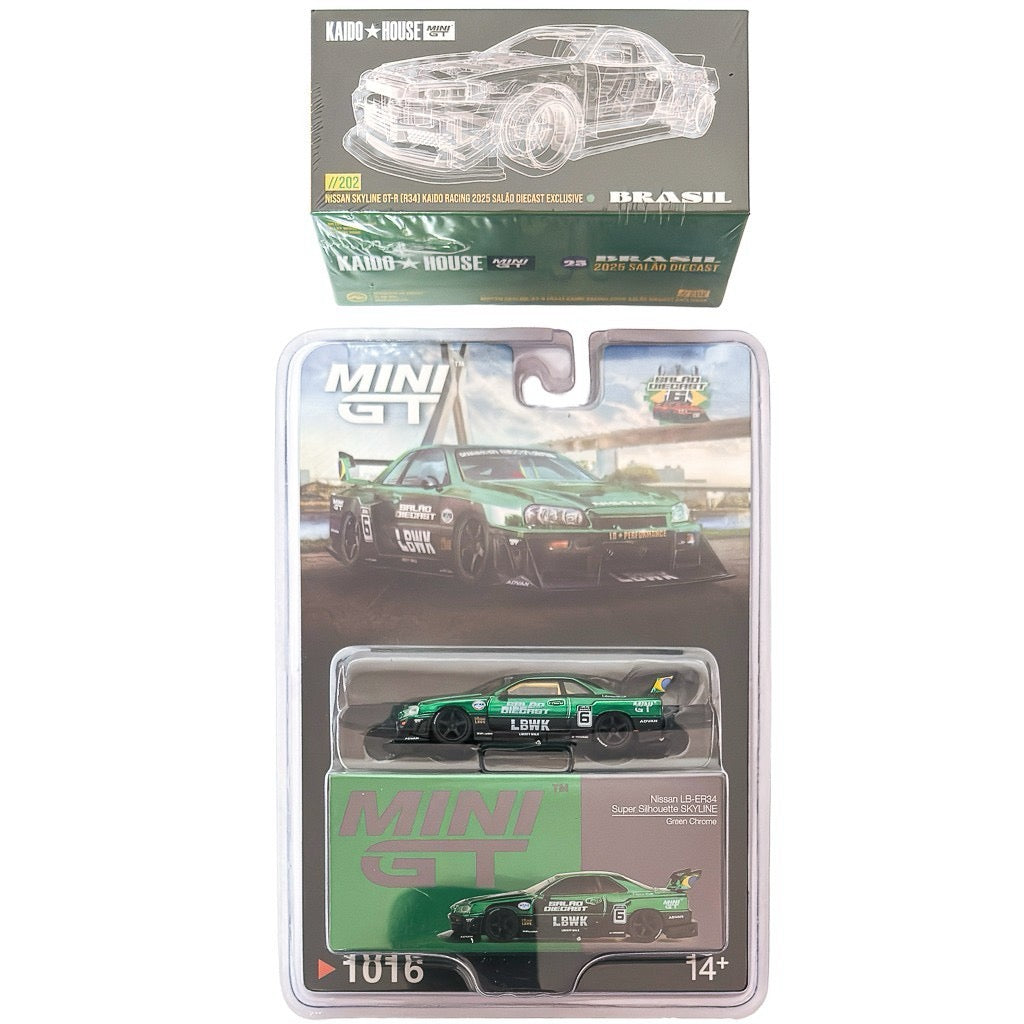 Kaido House and Mini GT Set Salao DieCast 6 2025 Nissan R34 Skyline