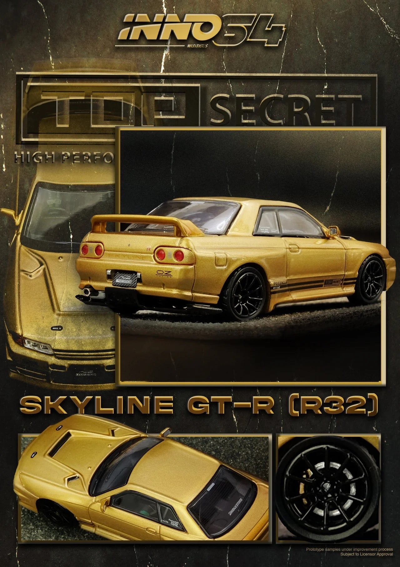 (Preorder) INNO64 1:64 Nissan Skyline TOP SECRET BNR32 GT-R (650R) Gold
