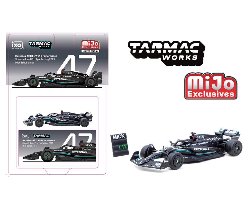 Tarmac Works 1:64 Mercedes-AMG F1 W14 E Performance Spanish Grand Prix Tyre Testing 2023 Mick Schumacher – Global64 – MiJo Exclusives Limited Edition