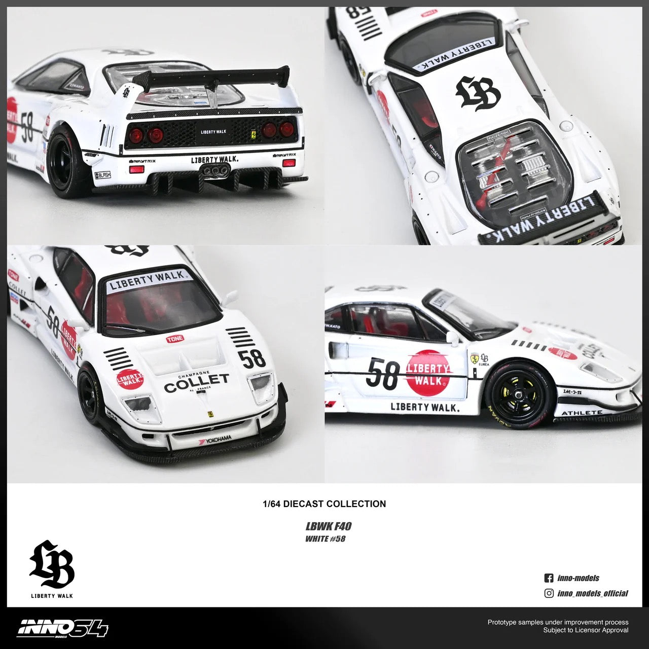 Inno64 MiniGT 1/64 LBWK F40ミニカーとフィギュアセット イノモデル 1/64 フェラーリ F40 リバティーウォーク フルカーボン