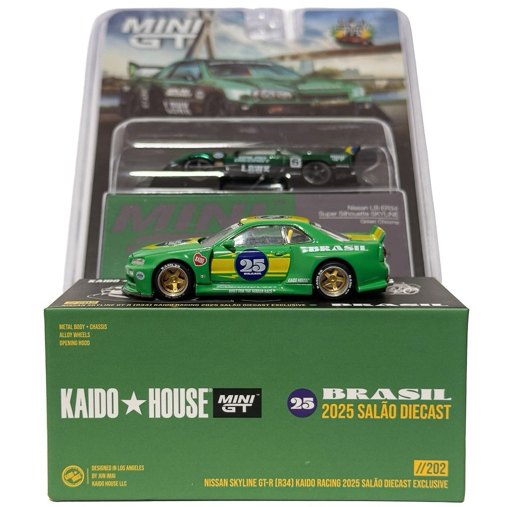 Kaido House and Mini GT Set Salao DieCast 6 2025 Nissan R34 Skyline