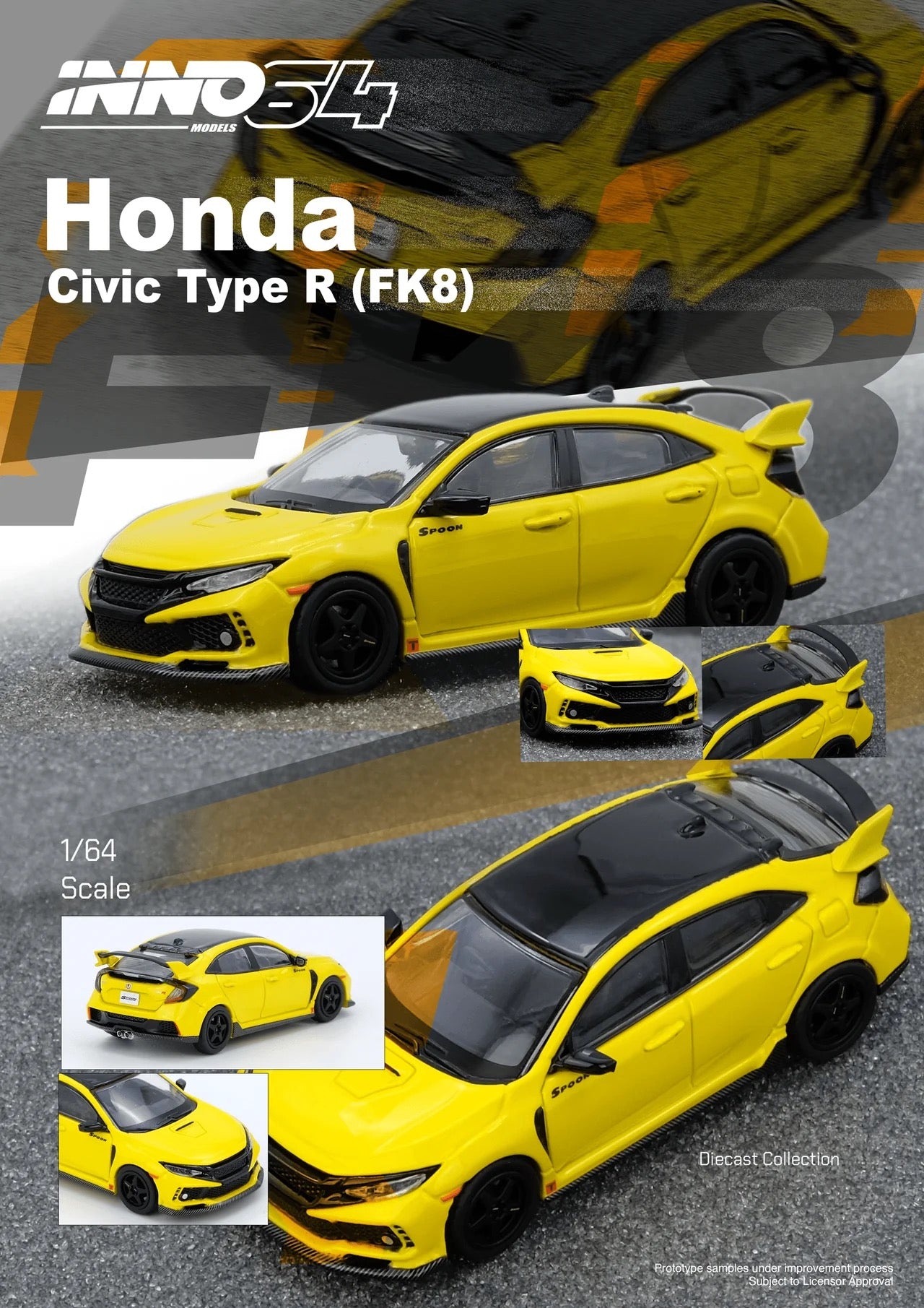 (Preorder) INNO64 1:64 Honda Civic TYPE-R (FK8) Yellow