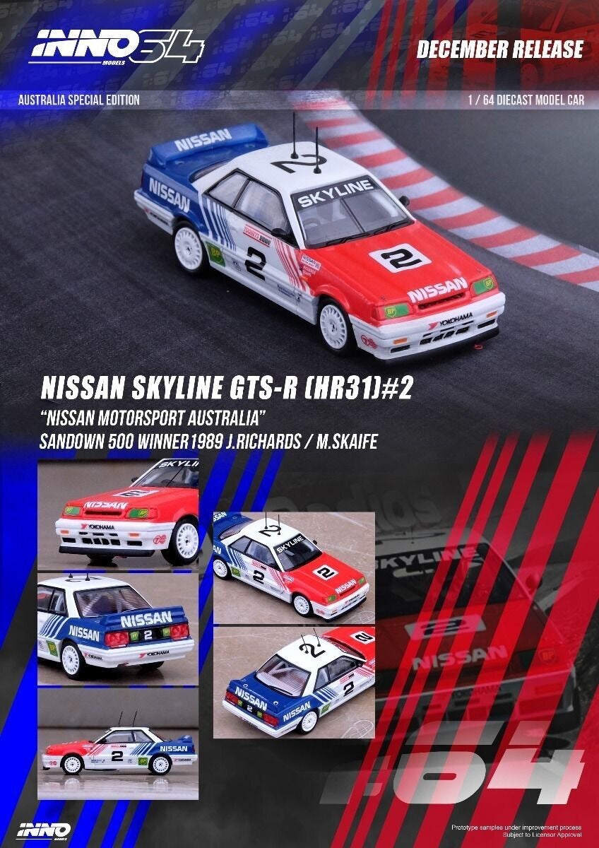 INNO64 1:64 Australian Special Edition Nissan Skyline GTS-R (HR31) #2 "NISSAN MOTORSPORT AUSTRALIA"
