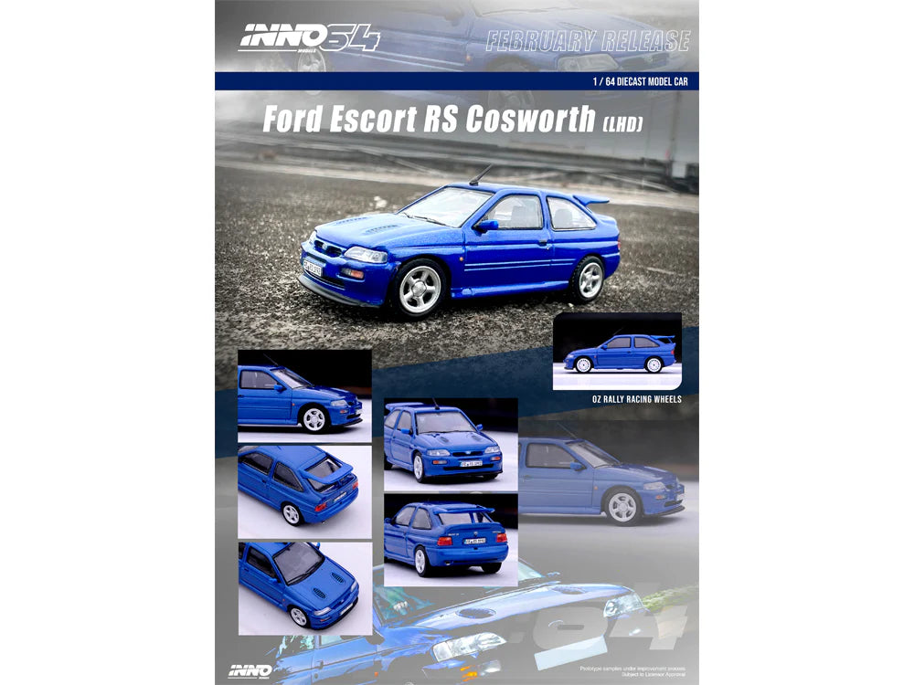 INNO64 1:64 FORD ESCORT RS COSWORTH METALLIC BLUE "OZ RALLY RACING WHEELS" (LHD)