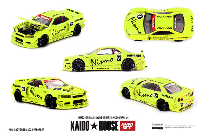 (Preorder) Kaido House x Mini GT 1:64 Nissan Skyline GT-R (R34) Kaido Works V4 - KHMG241