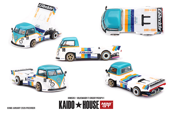 (Preorder) Kaido House x Mini GT 1:64 Volkswagen T1 GReddy Pickup V1 - KHMG261