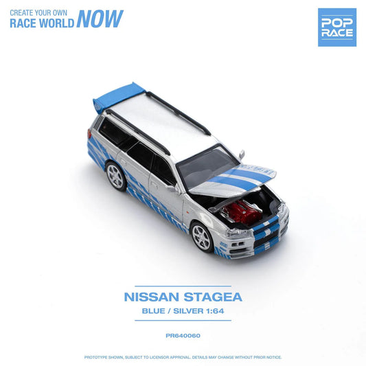 (Preorder) Pop Race 1:64 Nissan Stagea Blue/Silver