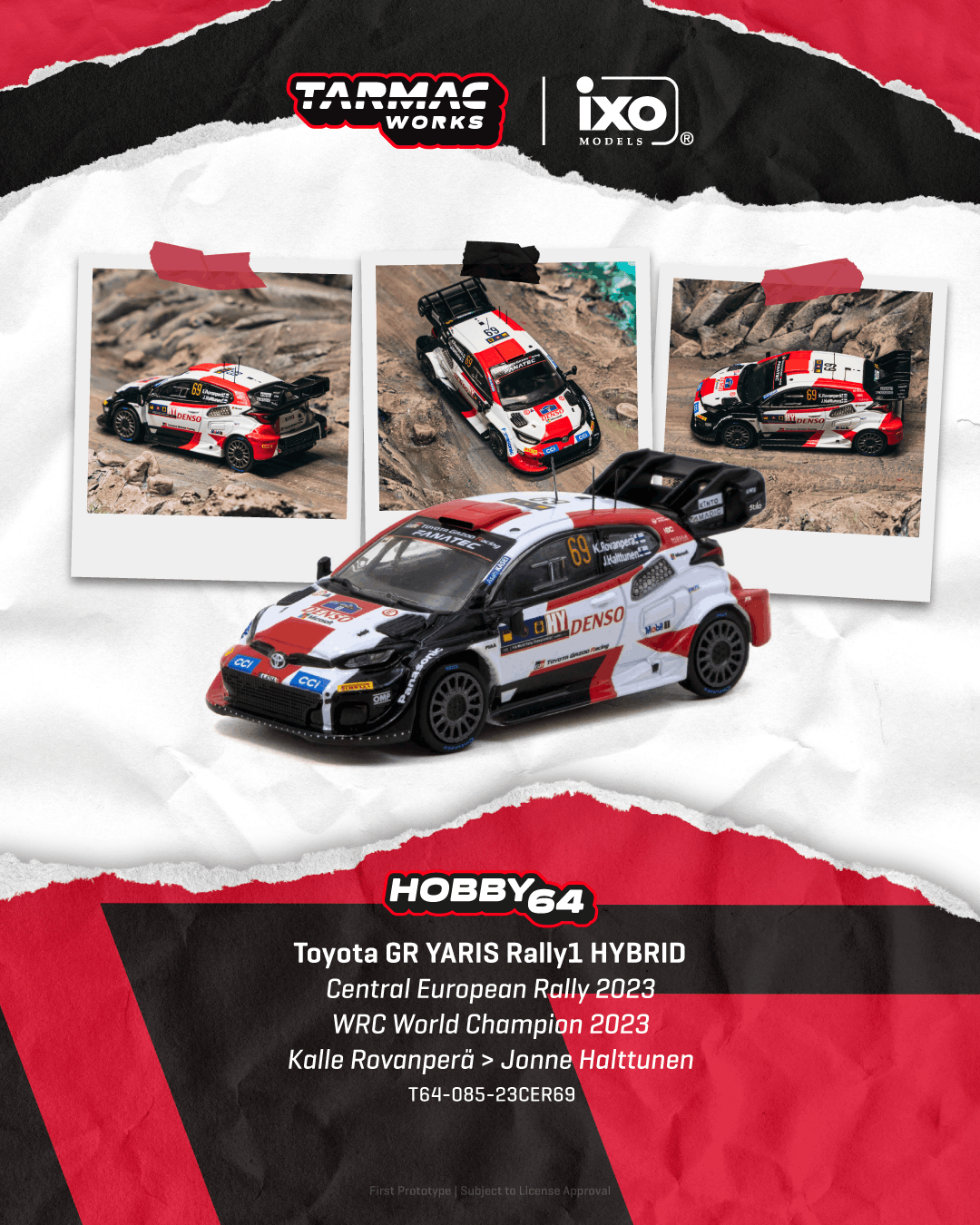 (Preorder) Tarmac 1:64 Toyota GR YARIS Rally1 HYBRID Central European Rally 2023 WRC World Champion 2023 - Kalle Rovanperä / Jonne Halttunen