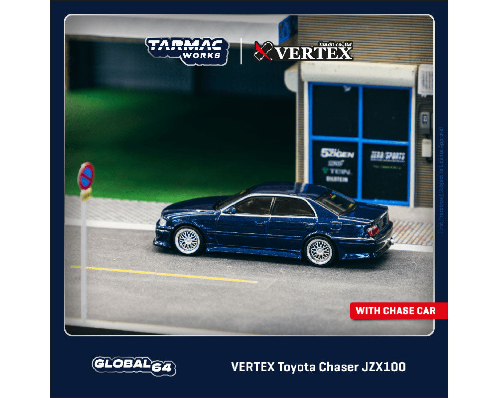 (Preorder) Tarmac Works 1:64 VERTEX Toyota Chaser JZX100 – Blue Metallic