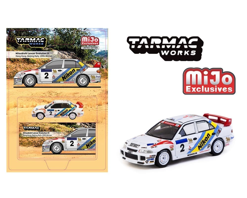 Tarmac Works 1:64 Mitsubishi Lancer Evolution III #2 Hong Kong-Beijing Rally 1995 Winner – MiJo Exclusives