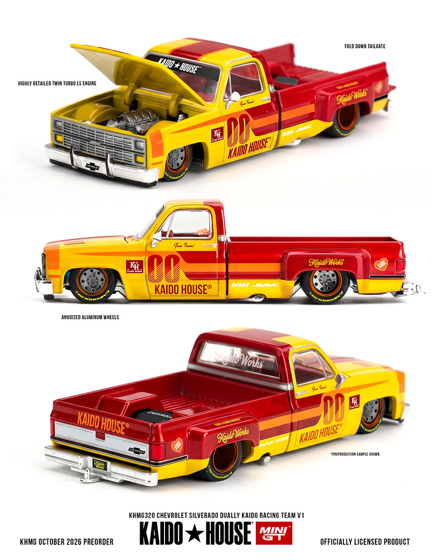 (Preorder) Kaido House x Mini GT 1:64 Chevrolet Silverado Dually Kaido Racing Team V1 - KHMG320