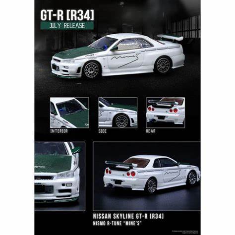 INNO64 Nissan Skyline GT-R (R34) NISMO R-TUNE "MINES" With Green Carbon Fibre