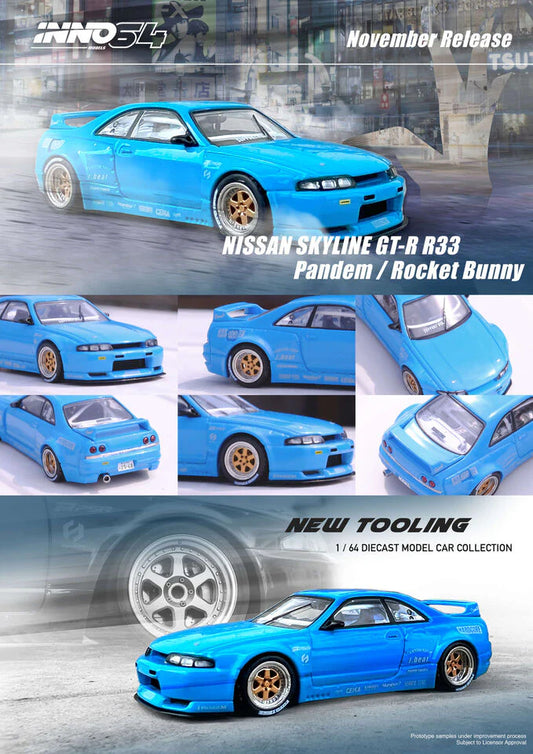 (Preorder) INNO64 1:64 Nissan Skyline GT-R (R33) "Pandem/Rocket Bunny" Blue