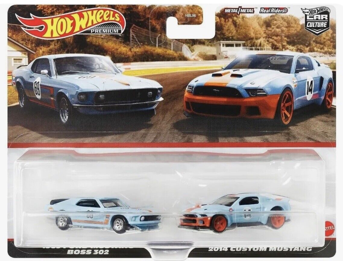 Hot Wheels Twin Pack Gulf Mustang Boss 302 & 2024 Custom Mustang