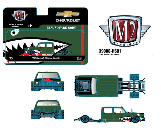 M2 Machines 1:64 1973 Chevrolet Cheyenne Super 30 Bedless – Shark Mouth – Auto-Thentics