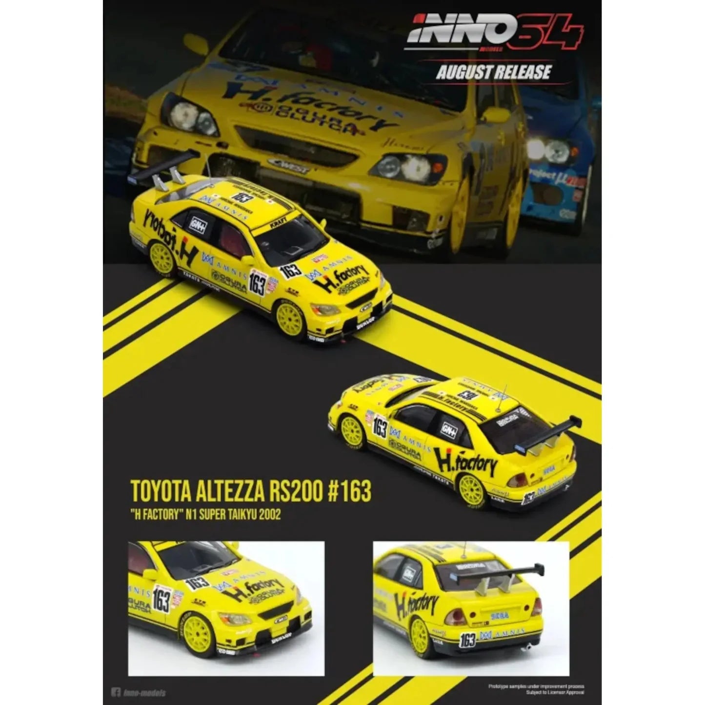 1:64 INNO64 TOYOTA ALTEZZA RS200 #163 "H FACTORY" N1 SUPER TAIKYU 2002