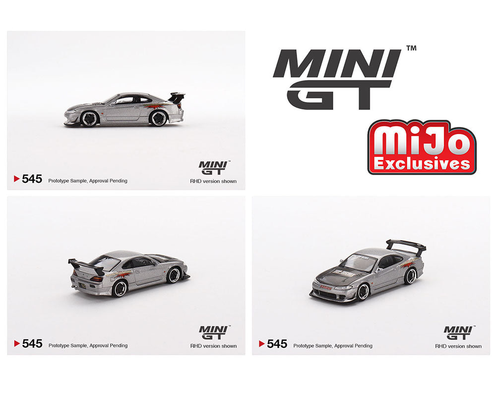 Mini GT 1:64 Nissan Silvia Top Secret (S15) – Silver – Mijo Exclusives