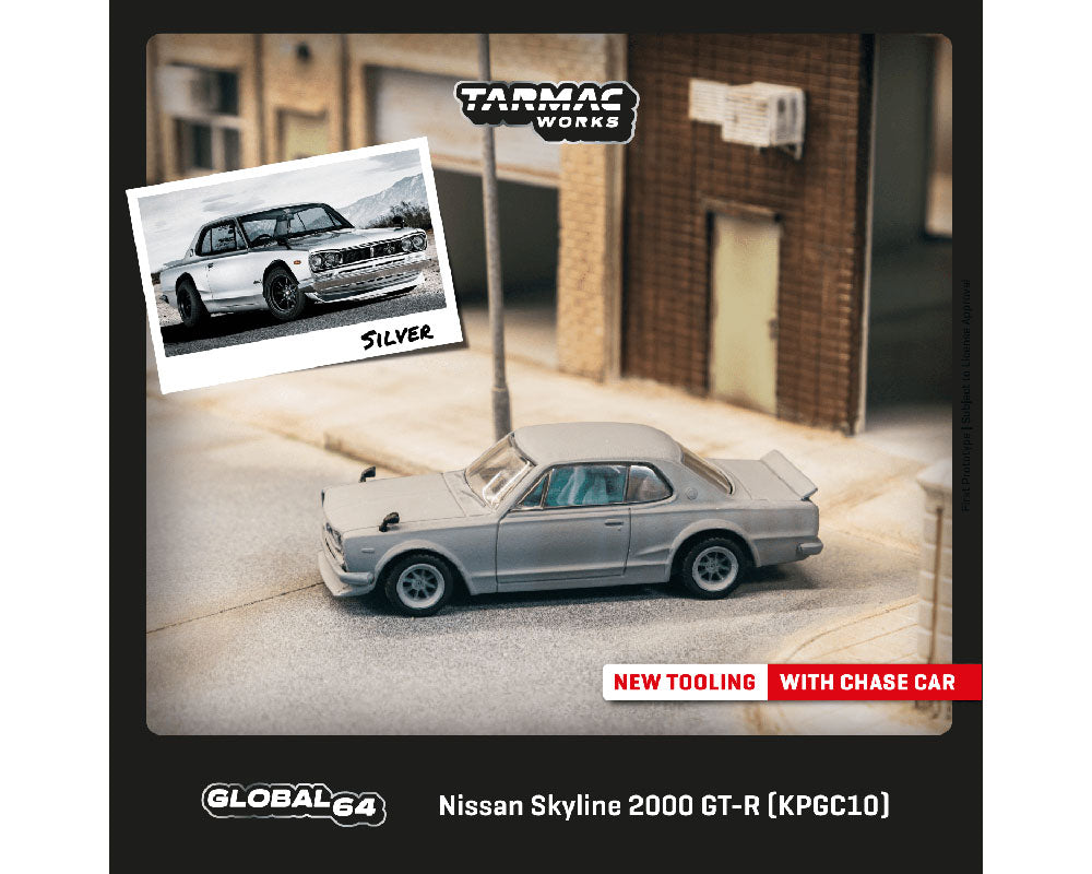 (Preorder) Tarmac Works 1:64 Nissan Skyline 2000 GT-R (KPGC10) – Silver – Global 64