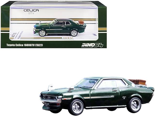 Toyota Celica 1600GTV (TA22) RHD (Right Hand Drive) with Luggage Dark Green Metallic 1/64 Diecast Model Car by Inno Models