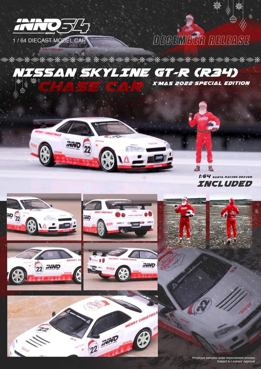 INNO 1:64 NISSAN SKYLINE GT-R R34 "X'MAS 22" Special Edition Red model Car