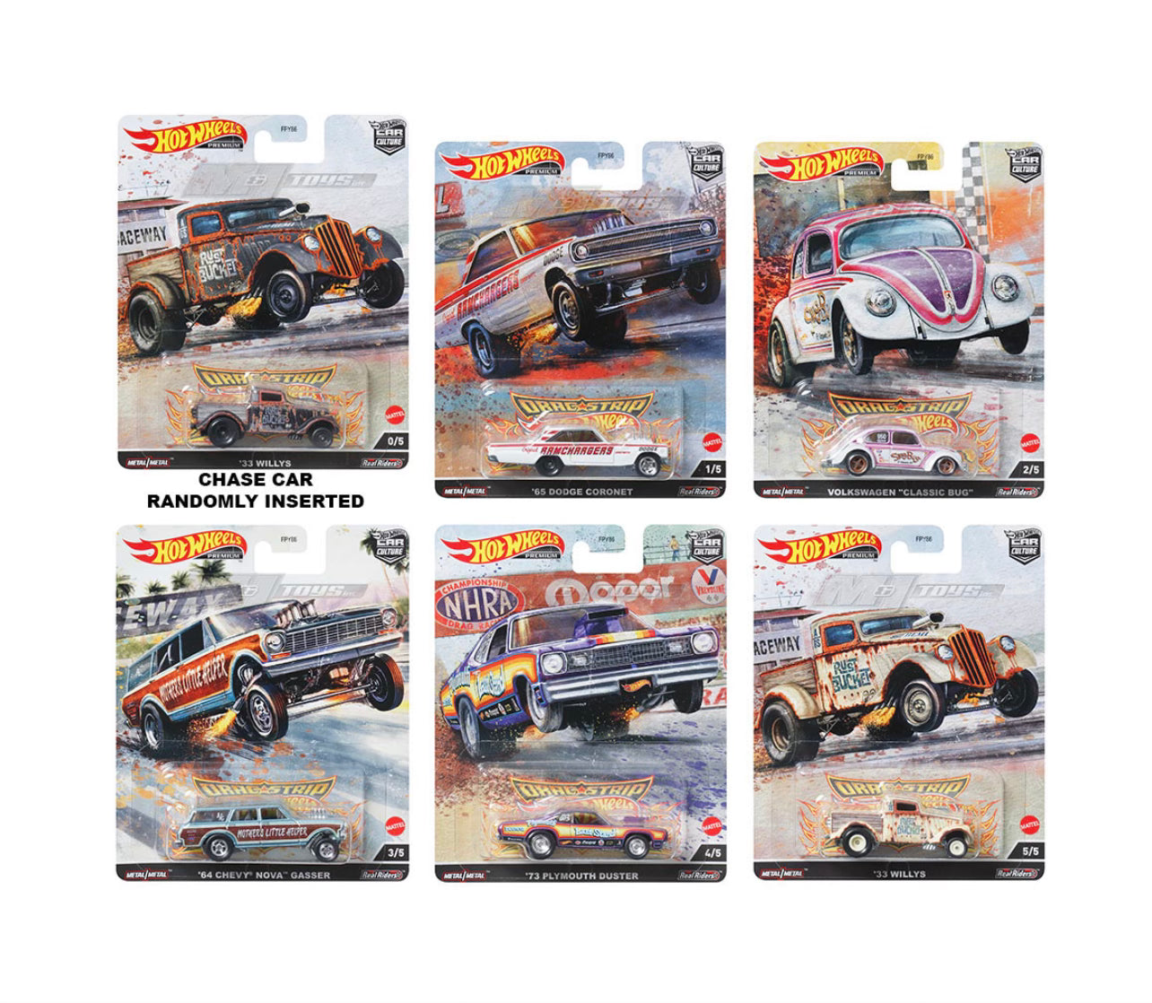 Hot Wheels 1:64 Car Cultures 2022 R Case Drag Strip Assortment Set of 5