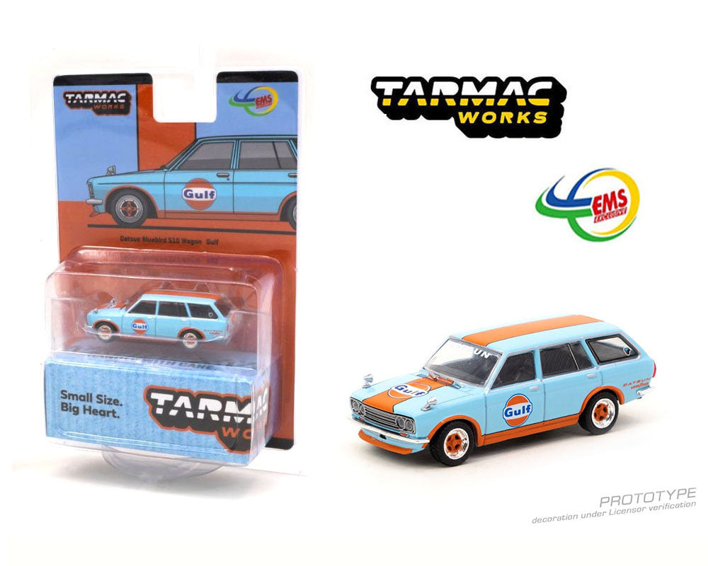 Tarmac Works 1:64 Indonesia EMS Exclusive Datsun Bluebird 510 Wagon Gulf – Blue – Global64