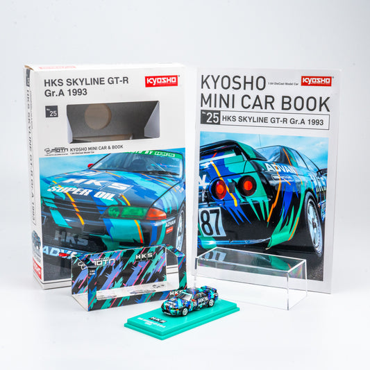 (Preorder) Kyosho 1:64 Nissan Skyline GT-R HKS #87 - Includes Mini Car & Book
