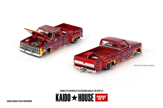 Kaido House x Mini GT 1:64 Chevrolet Silverado Dually on Fire V1
