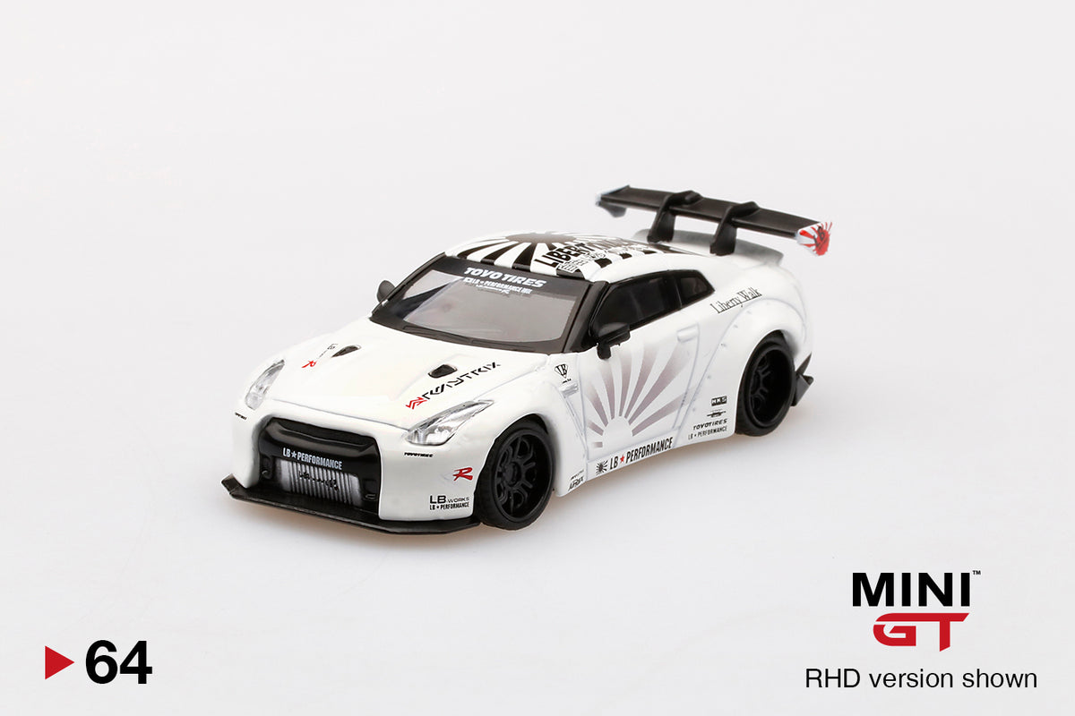 Mini GT LB Works Nissan GT-R R35 Type 1, Rear Wing Ver 1+2, White RHD - MGT00064