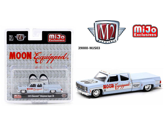 M2 Machines 1:64 1973 Chevrolet Cheyenne Super 30 Mooneyes Equipped – Light Blue – MiJo Exclusives Limited Edition
