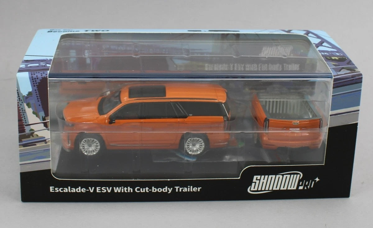 (Preorder) GCD Shadow Pro 1:64 Escalade-V ESV With Cut-body Trailer (4 COLOURS)