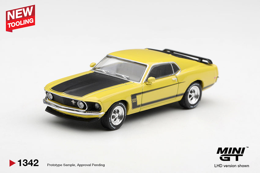 (Preorder) Mini GT 1:64 Ford Mustang Boss 302 1969 Bright Yellow – NEW TOOLING - MGT01342