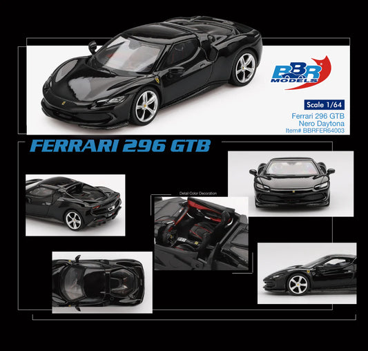(Preorder) 1:64 BBR Ferrari 296 GTB Nero Daytona