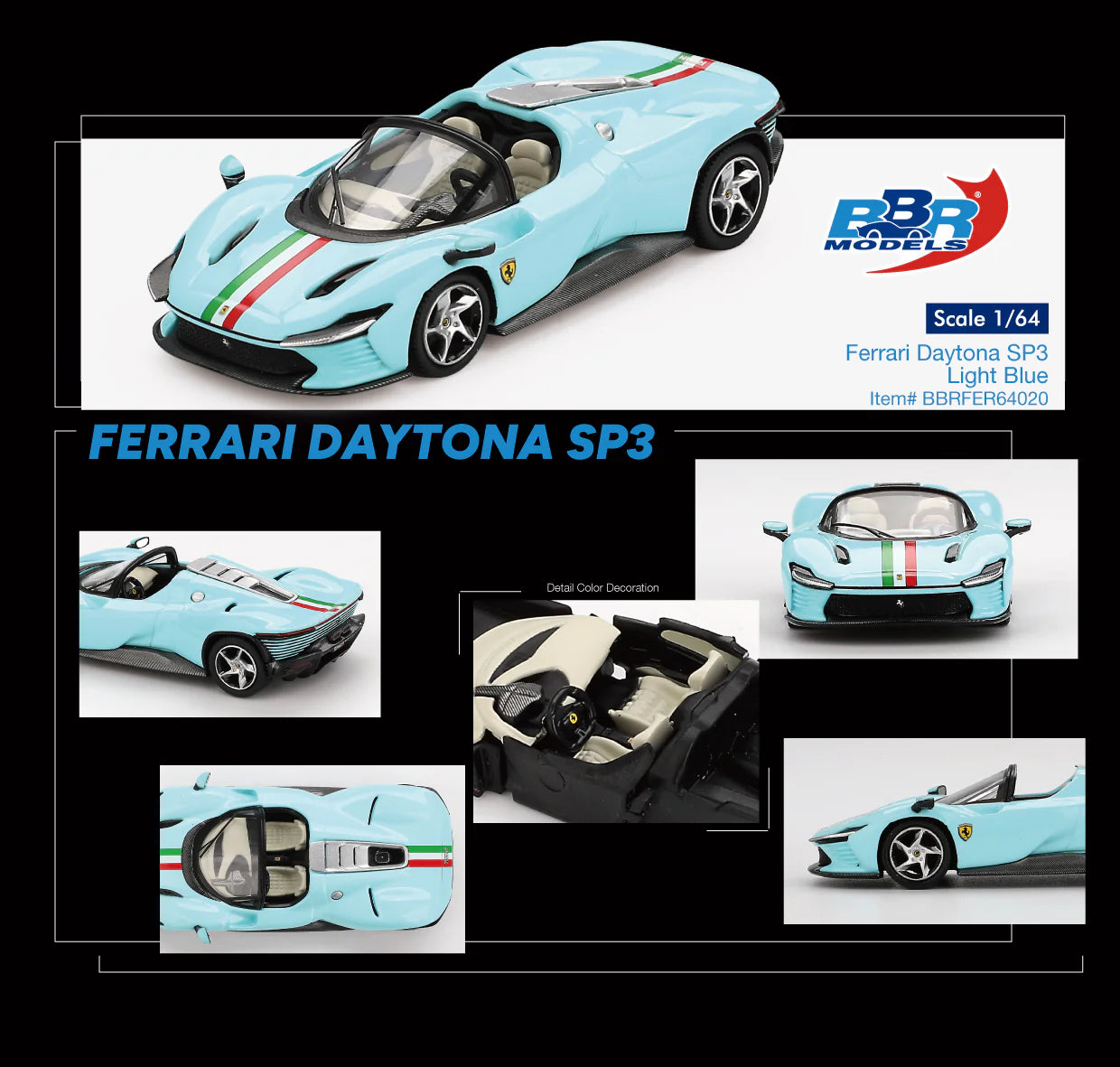 1:64 Ferrari Daytona SP3 -- Light Blue -- BBR