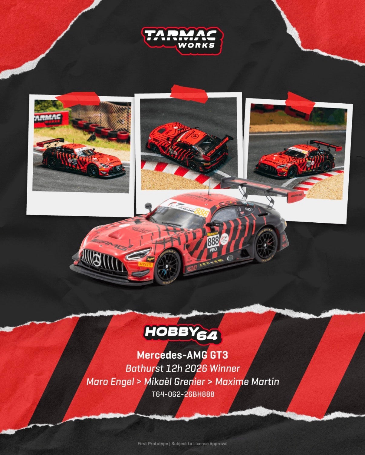 (Preorder) Tarmac Works 1:64 Mercedes-AMG GT3 Bathurst 12h 2026 Winner Maro Engel / Mikaël Grenier / Maxime Martin