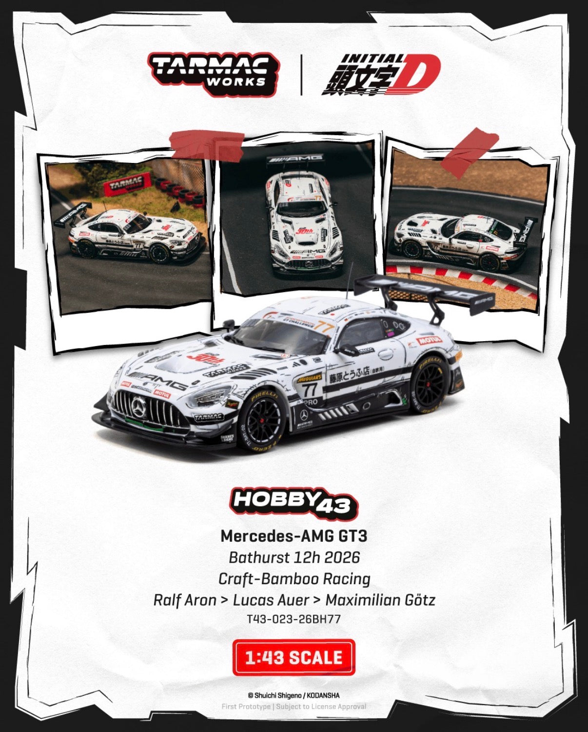 (Preorder) Tarmac Works 1:43 Mercedes-AMG GT3 Bathurst 12h 2026 Craft-Bamboo Racing Ralf Aron / Lucas Auer / Maximilian Götz