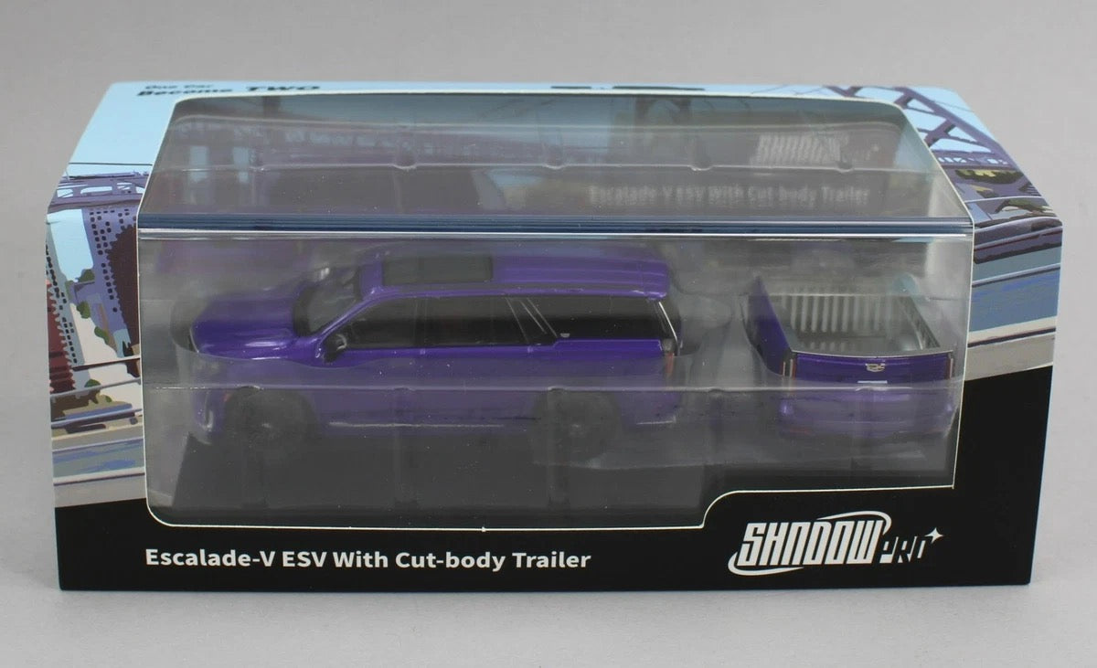 (Preorder) GCD Shadow Pro 1:64 Escalade-V ESV With Cut-body Trailer (4 COLOURS)