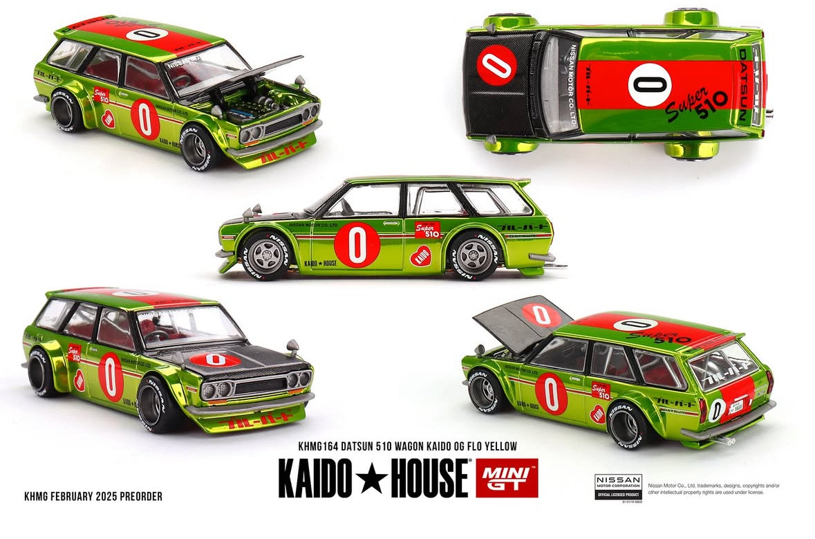 (Preorder) Kaido House x Mini GT 1:64 DATSUN 510 WAGON KAIDO OG FLO YELLOW
