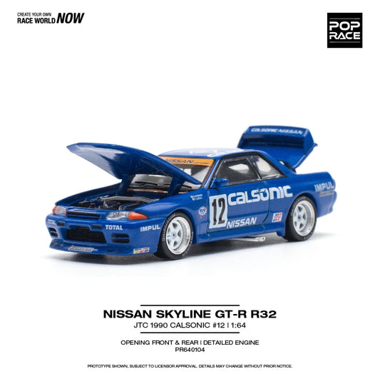 Pop Race 1:64 NISSAN SKYLINE GT-R R32 JTC 1990 CALSONIC #12