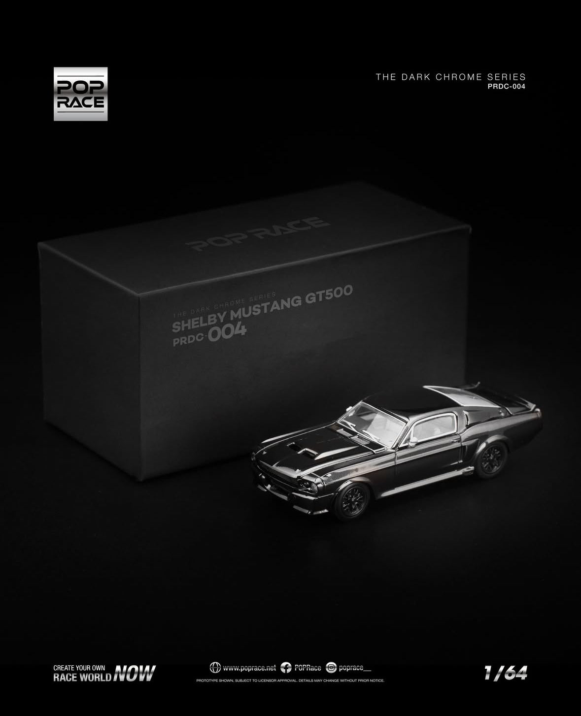 (Preorder) Pop Race 1:64 Shelby Mustang GT500 DARK CHROME