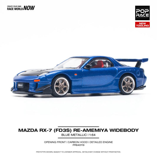 (Preorder) Pop Race 1:64 MAZDA RX-7 (FD3S) RE-AMEMIYA WIDEBODY METALLIC BLUE