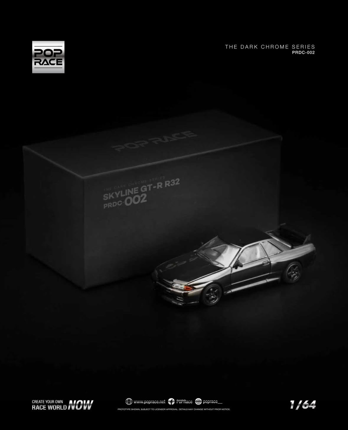 (Preorder) Pop Race 1:64 Nissan R32 GTR DARK CHROME